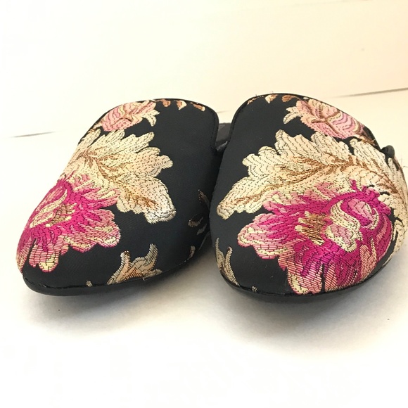 BIRDIES Phoebe Embroidered Floral Jacquard Slipper Mules Flats in Black Size 8 - Picture 10 of 16